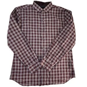 Zachary Prell Men's Large Burgundy Plaid Long Sleeve Button Up Shirt 100% Cotton